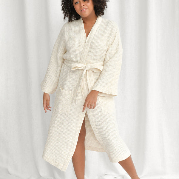 Blush Kimono Waffle Robe - Women's Bath SPA Robe - Lightweight Cotton –  towelnrobe